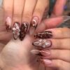 Cocoa Blossom – 3D Floral & Honey Chrome Press-On Nail Set
