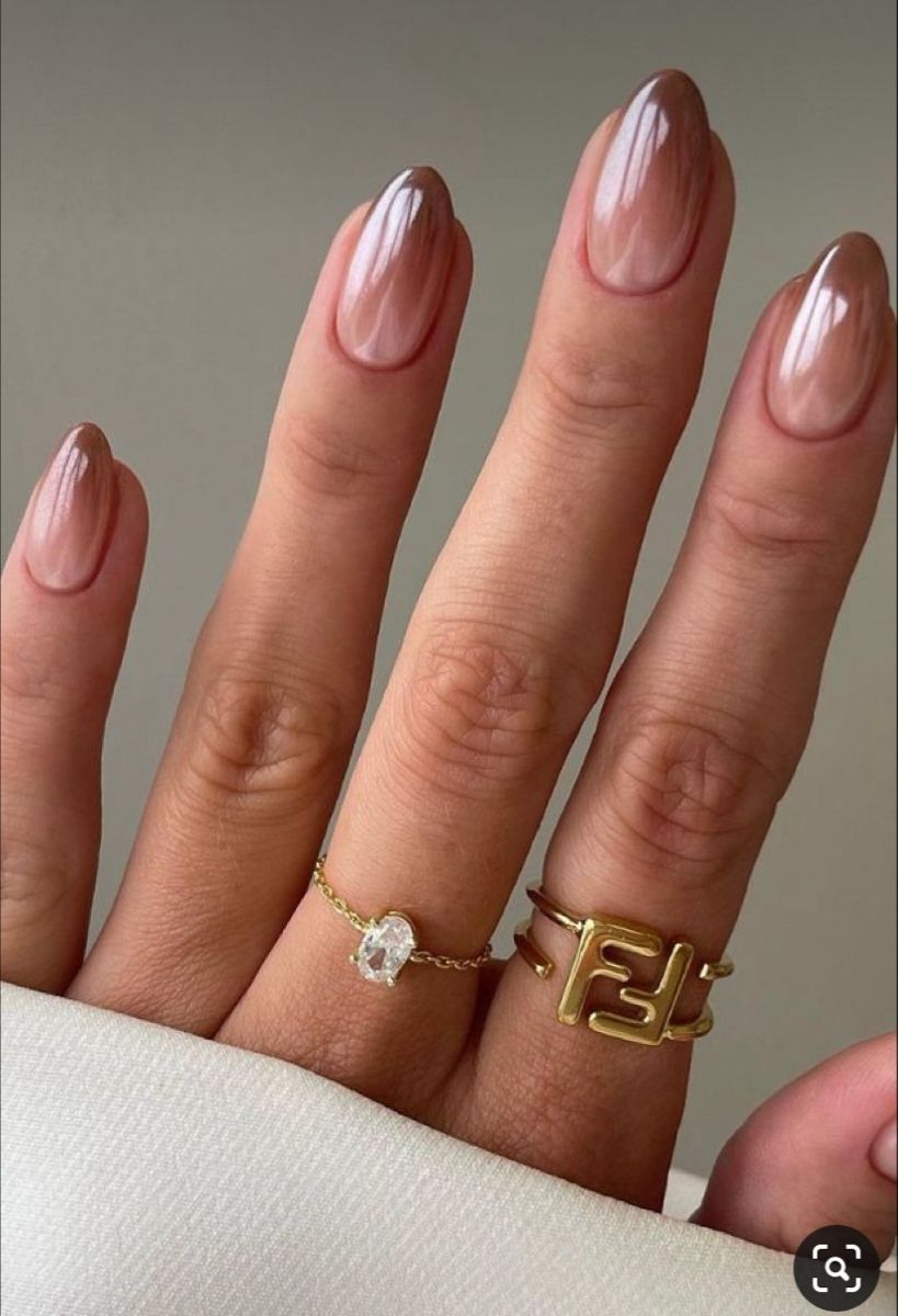 Mocha Glaze – Nude Chrome Press-On Nail Set