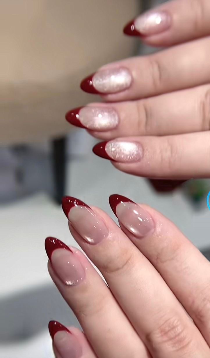 Ruby Kiss – Red French & Glitter Accent Press-On Nail Set